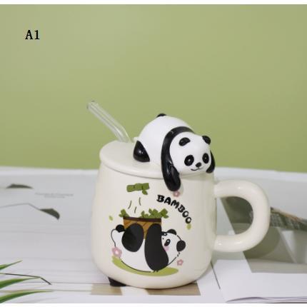マグカップ 陶器 かわいい グッズ 雑貨 大容量 パンダ柄 蓋付き オシャレ ギフト 贈り物 プレゼント 家庭での食器セラミック 耐熱 朝食 | ブランド登録なし | 01