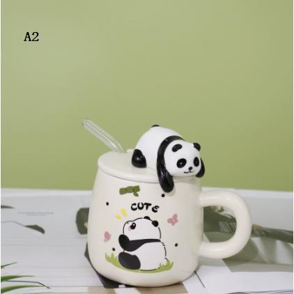 マグカップ 陶器 かわいい グッズ 雑貨 大容量 パンダ柄 蓋付き オシャレ ギフト 贈り物 プレゼント 家庭での食器セラミック 耐熱 朝食 | ブランド登録なし | 02