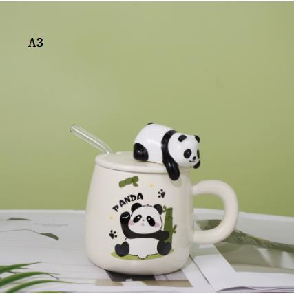 マグカップ 陶器 かわいい グッズ 雑貨 大容量 パンダ柄 蓋付き オシャレ ギフト 贈り物 プレゼント 家庭での食器セラミック 耐熱 朝食 | ブランド登録なし | 03