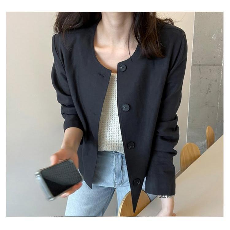 リネン レディース ノーカラー UVカット 綿麻ジャケット カーディガン 羽織り アウター ショート丈 春夏 サマースーツ ライトアウター ジャケット | ブランド登録なし | 13