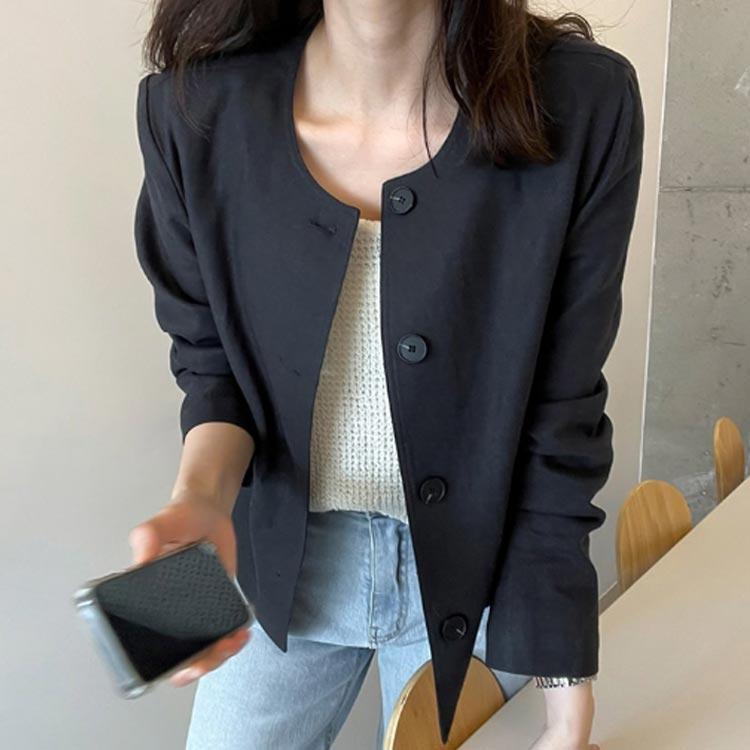 リネン レディース ノーカラー UVカット 綿麻ジャケット カーディガン 羽織り アウター ショート丈 春夏 サマースーツ ライトアウター ジャケット | ブランド登録なし | 03