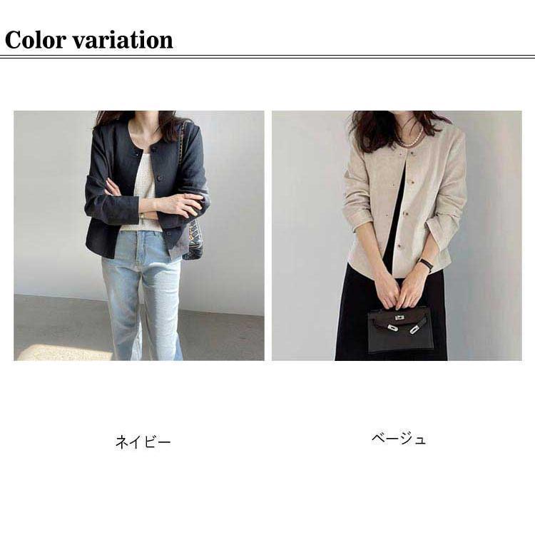 リネン レディース ノーカラー UVカット 綿麻ジャケット カーディガン 羽織り アウター ショート丈 春夏 サマースーツ ライトアウター ジャケット | ブランド登録なし | 06