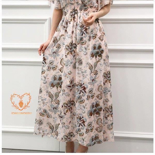 マキシ丈ワンピース 半袖 カシュクール ウエストゴム vネック バックリボン 花柄 シフォン レディース リゾート ビーチワンピース ロング | ブランド登録なし | 12