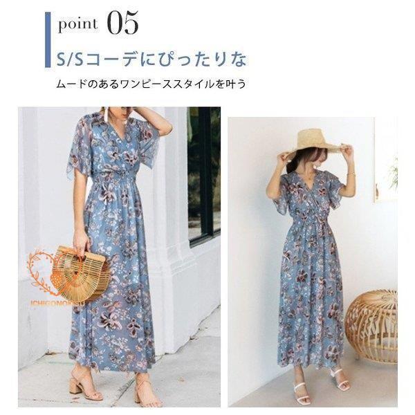 マキシ丈ワンピース 半袖 カシュクール ウエストゴム vネック バックリボン 花柄 シフォン レディース リゾート ビーチワンピース ロング | ブランド登録なし | 06