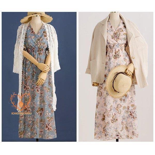 マキシ丈ワンピース 半袖 カシュクール ウエストゴム vネック バックリボン 花柄 シフォン レディース リゾート ビーチワンピース ロング | ブランド登録なし | 08