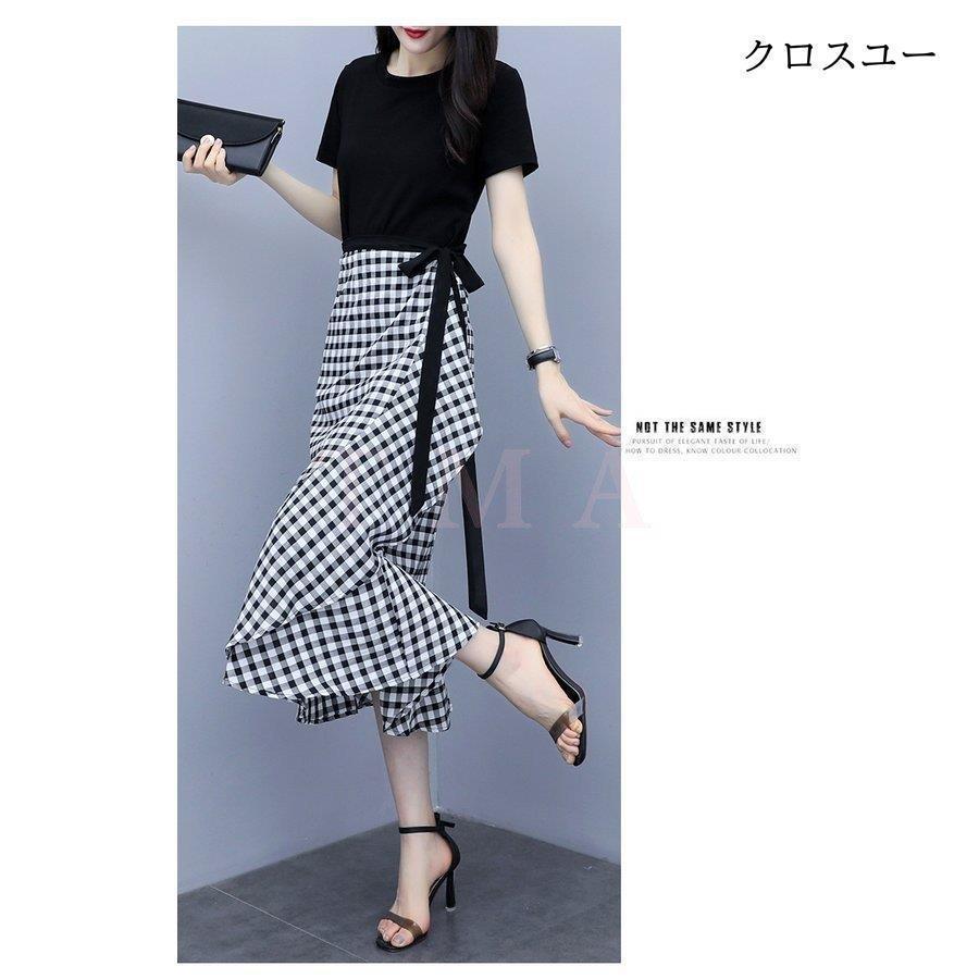 ワンピース2点セット レディース 40代 キレイめワンピース 春夏 半袖ワンピース黒Tシャツ チェック柄ロングスカート セットアップ オシャレ | ブランド登録なし | 10