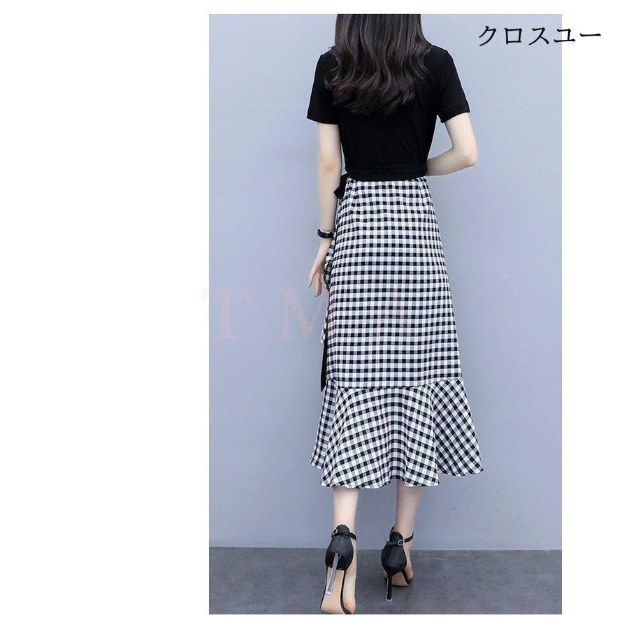 ワンピース2点セット レディース 40代 キレイめワンピース 春夏 半袖ワンピース黒Tシャツ チェック柄ロングスカート セットアップ オシャレ | ブランド登録なし | 11
