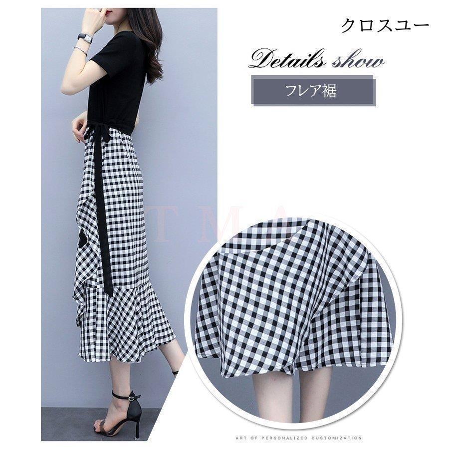 ワンピース2点セット レディース 40代 キレイめワンピース 春夏 半袖ワンピース黒Tシャツ チェック柄ロングスカート セットアップ オシャレ | ブランド登録なし | 04