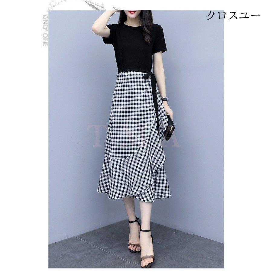 ワンピース2点セット レディース 40代 キレイめワンピース 春夏 半袖ワンピース黒Tシャツ チェック柄ロングスカート セットアップ オシャレ | ブランド登録なし | 06