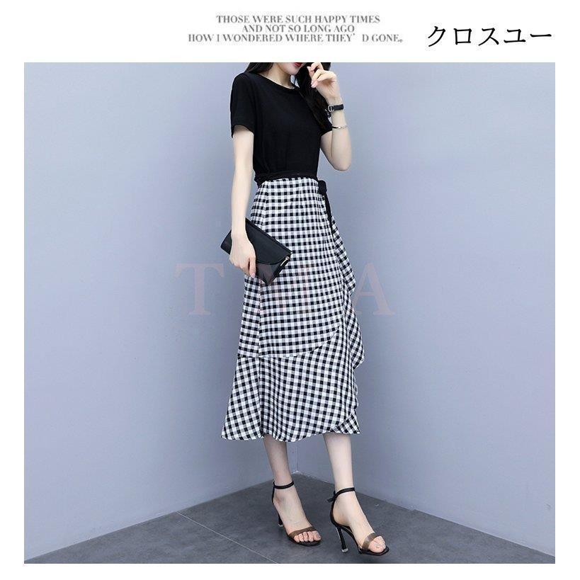 ワンピース2点セット レディース 40代 キレイめワンピース 春夏 半袖ワンピース黒Tシャツ チェック柄ロングスカート セットアップ オシャレ | ブランド登録なし | 09