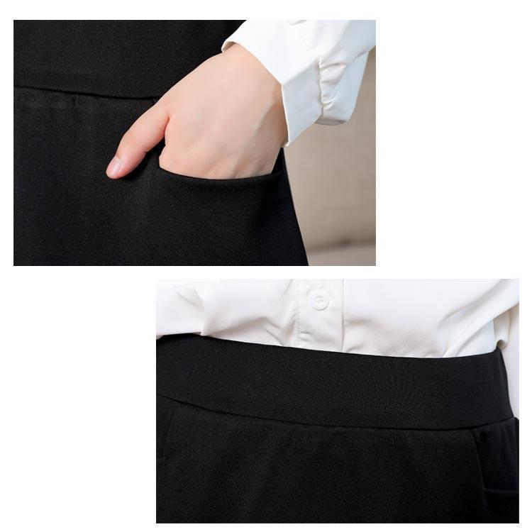 Aライン 事務服 タイト 事務服 美脚 ウェストゴム 膝上丈 制服 オフィス スカート ビジネス ポケットあり 事務員 洗える 通勤 ユニフォーム オ | ブランド登録なし | 07