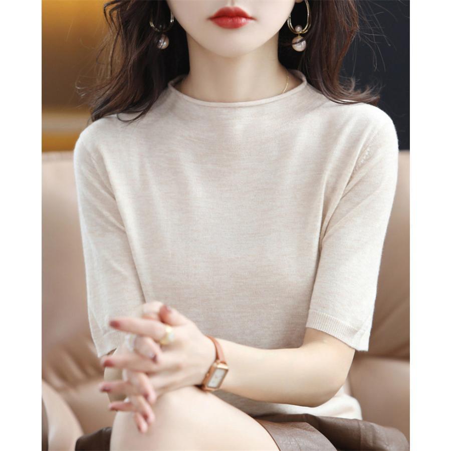 ニットtシャツ tシャツ ニット レディース 半袖 五分袖 ゆったり ス カットソー サマーニット 春 夏 オフィスカジュアル 大きいサイズ | ブランド登録なし | 16