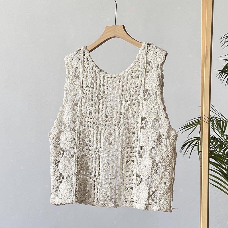 ベスト ジレ レディース 秋 花柄 刺繍 レース クロシェ編み 丸首 ノースリーブ トップス | ブランド登録なし | 04