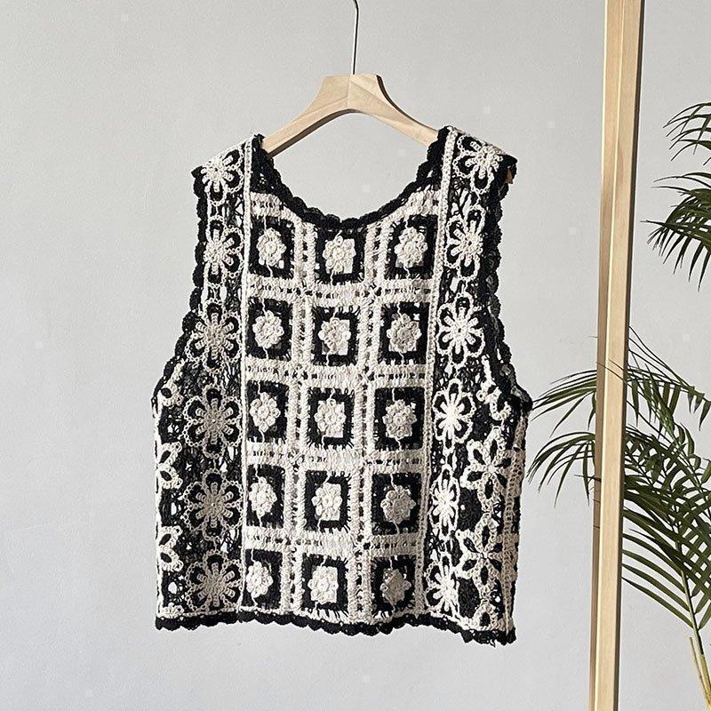 ベスト ジレ レディース 秋 花柄 刺繍 レース クロシェ編み 丸首 ノースリーブ トップス | ブランド登録なし | 05