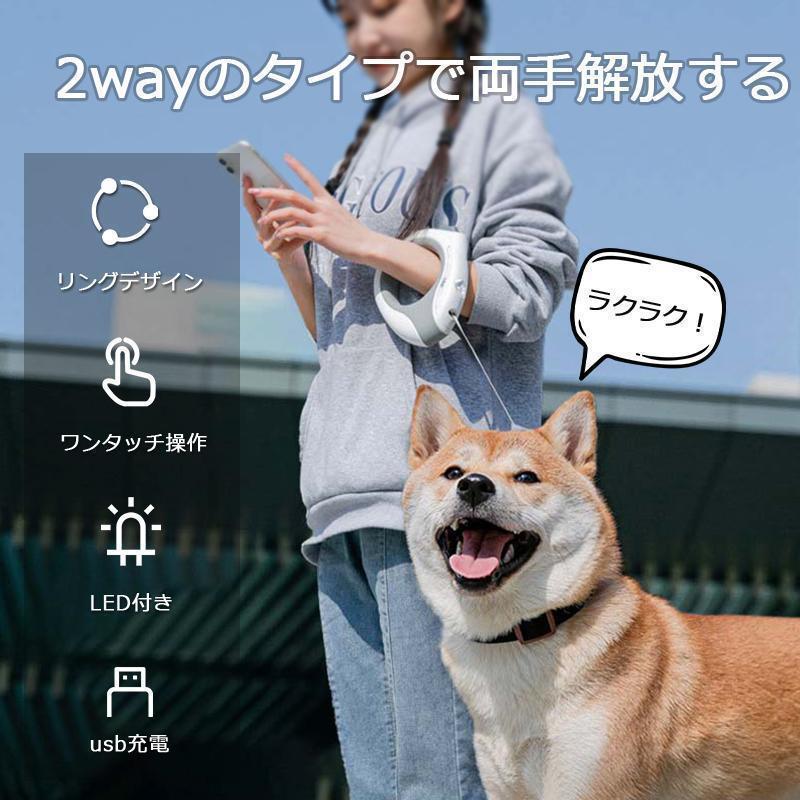 犬 リード LED 伸縮リード 3m 犬用リード ロングリード ライト 小型犬 中型犬 巻き取り式 ペット ドッグリード 光る 夜間散歩 お出かけ | ブランド登録なし | 01