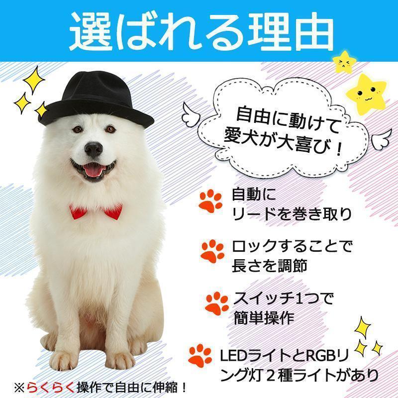 犬 リード LED 伸縮リード 3m 犬用リード ロングリード ライト 小型犬 中型犬 巻き取り式 ペット ドッグリード 光る 夜間散歩 お出かけ | ブランド登録なし | 03