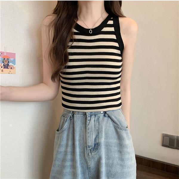 タンク レディース ノースリーブ キャミソール ス Tシャツ ゆったり インナー 薄手 重ね着 体型カバー お洒落 ストライプ 通勤 夏用 | ブランド登録なし | 10