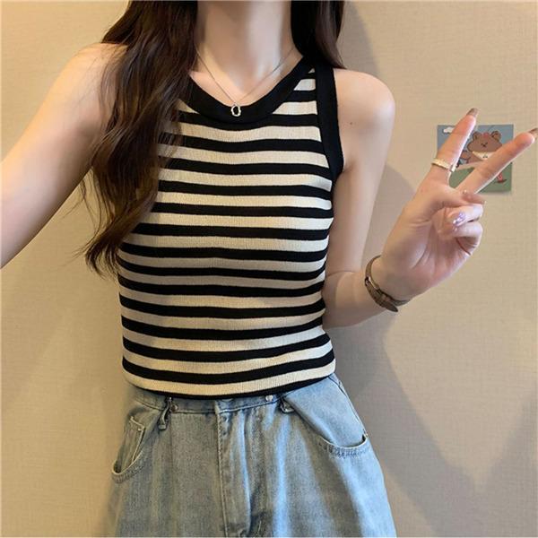 タンク レディース ノースリーブ キャミソール ス Tシャツ ゆったり インナー 薄手 重ね着 体型カバー お洒落 ストライプ 通勤 夏用 | ブランド登録なし | 12