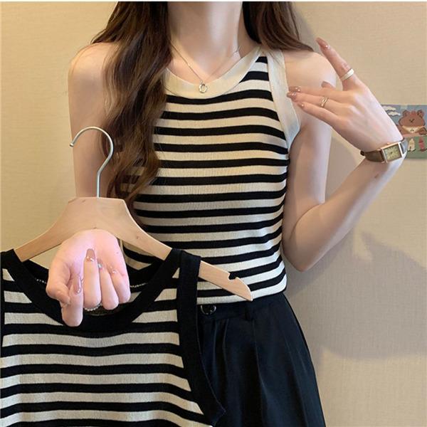 タンク レディース ノースリーブ キャミソール ス Tシャツ ゆったり インナー 薄手 重ね着 体型カバー お洒落 ストライプ 通勤 夏用 | ブランド登録なし | 13