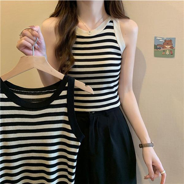 タンク レディース ノースリーブ キャミソール ス Tシャツ ゆったり インナー 薄手 重ね着 体型カバー お洒落 ストライプ 通勤 夏用 | ブランド登録なし | 14