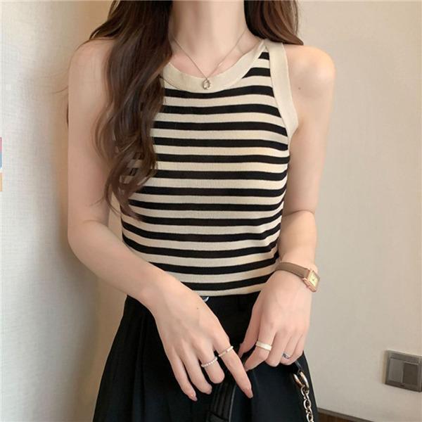 タンク レディース ノースリーブ キャミソール ス Tシャツ ゆったり インナー 薄手 重ね着 体型カバー お洒落 ストライプ 通勤 夏用 | ブランド登録なし | 18