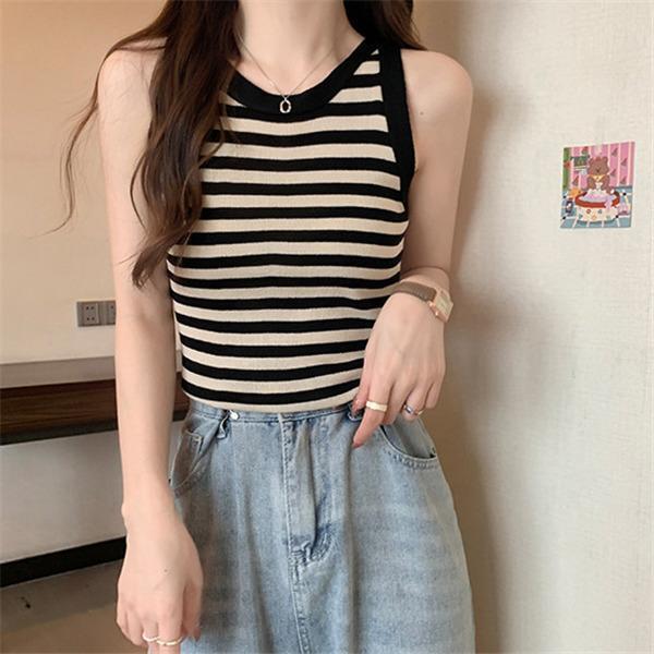 タンク レディース ノースリーブ キャミソール ス Tシャツ ゆったり インナー 薄手 重ね着 体型カバー お洒落 ストライプ 通勤 夏用 | ブランド登録なし | 08