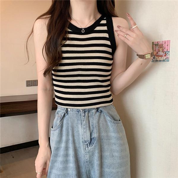 タンク レディース ノースリーブ キャミソール ス Tシャツ ゆったり インナー 薄手 重ね着 体型カバー お洒落 ストライプ 通勤 夏用 | ブランド登録なし | 09