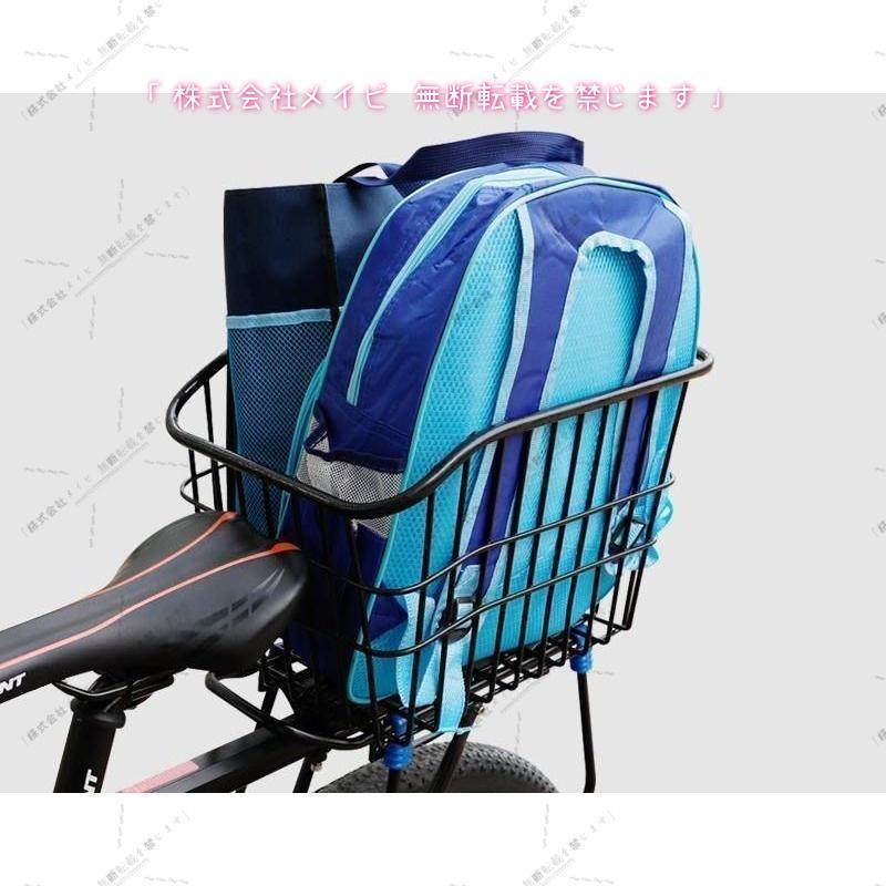 自転車用 リアバスケット 後ろカゴ 後ろかご 固定式 大容量 反射板付き スチール 荷物 荷台 通勤 通学 買い物 ブラック 黒 省スペース 整理整頓 | ブランド登録なし | 02