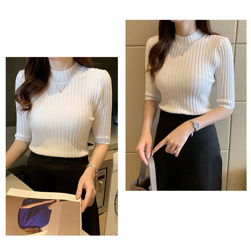 サマーニット レディース半袖　プチハイネック サマーニット 五分袖 コーデ ス シンプル Tシャツ インナー 春夏 秋 女性用 エレガント | ブランド登録なし | 23