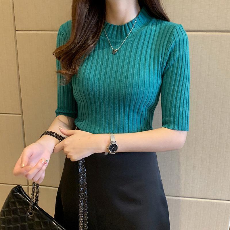 サマーニット レディース半袖　プチハイネック サマーニット 五分袖 コーデ ス シンプル Tシャツ インナー 春夏 秋 女性用 エレガント | ブランド登録なし | 13