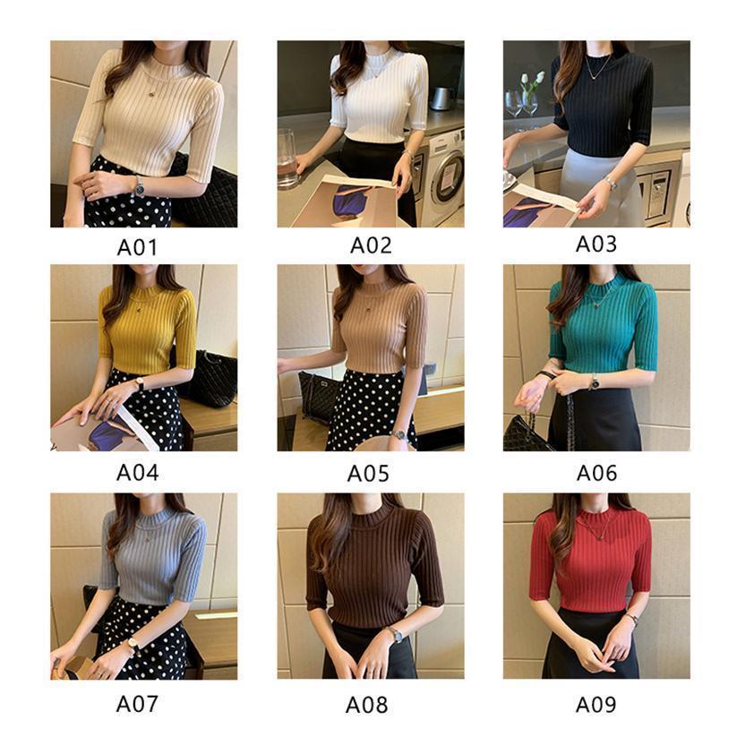 サマーニット レディース半袖　プチハイネック サマーニット 五分袖 コーデ ス シンプル Tシャツ インナー 春夏 秋 女性用 エレガント | ブランド登録なし | 17