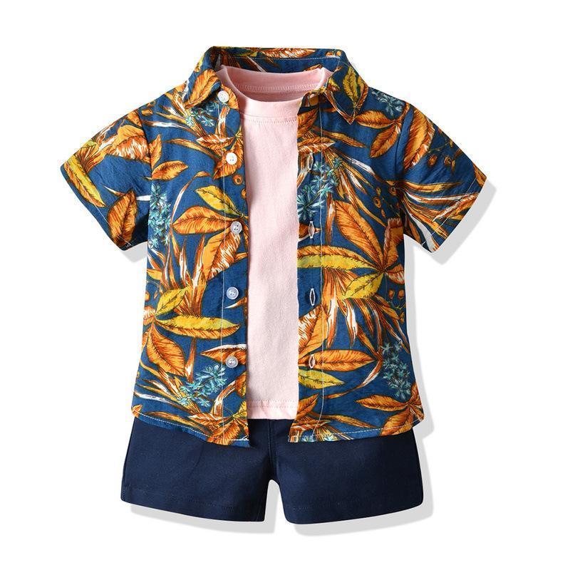 キッズ アロハシャツ Tシャツ 短パンツ 3点セット ビーチウェア 夏 半袖シャツ 男の子 開襟シャツ 子ども服 ハワイアン 総柄 カジュアル | ブランド登録なし | 07