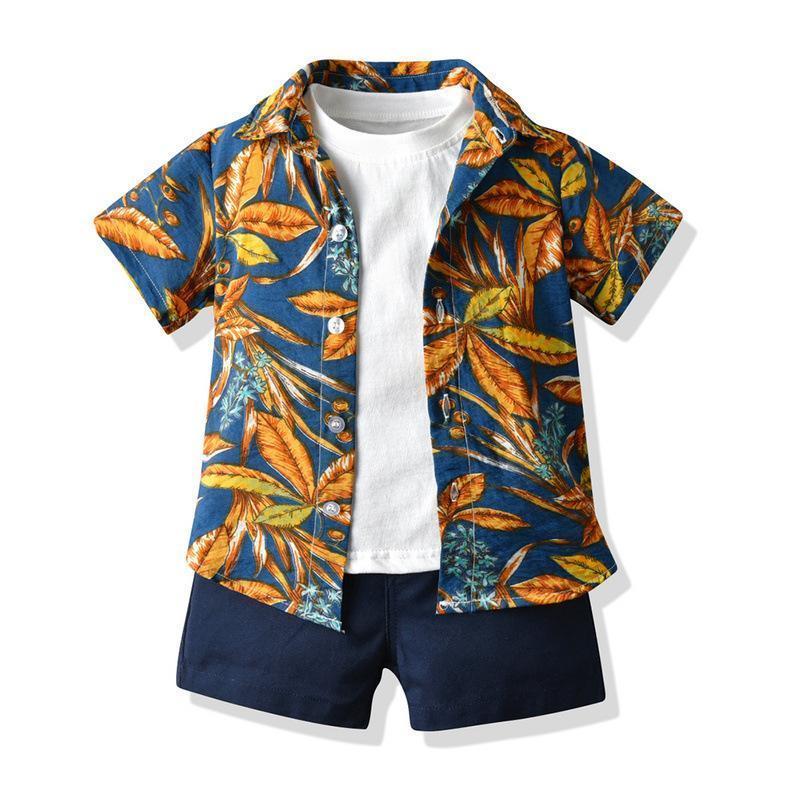 キッズ アロハシャツ Tシャツ 短パンツ 3点セット ビーチウェア 夏 半袖シャツ 男の子 開襟シャツ 子ども服 ハワイアン 総柄 カジュアル | ブランド登録なし | 08