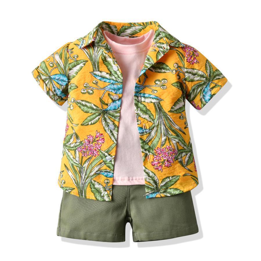 キッズ アロハシャツ Tシャツ 短パンツ 3点セット ビーチウェア 夏 半袖シャツ 男の子 開襟シャツ 子ども服 ハワイアン 総柄 カジュアル | ブランド登録なし | 09