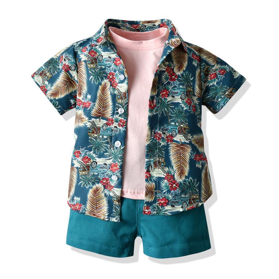キッズ アロハシャツ Tシャツ 短パンツ 3点セット ビーチウェア 夏 半袖シャツ 男の子 開襟シャツ 子ども服 ハワイアン 総柄 カジュアル | ブランド登録なし | 11