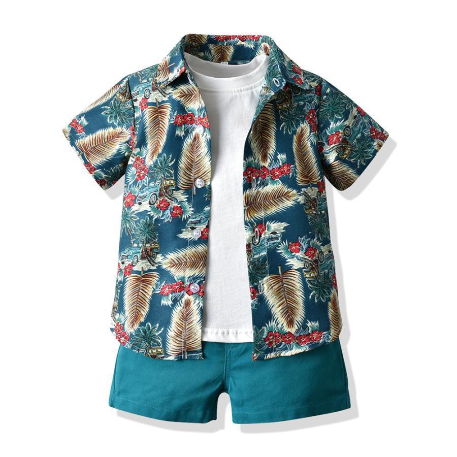 キッズ アロハシャツ Tシャツ 短パンツ 3点セット ビーチウェア 夏 半袖シャツ 男の子 開襟シャツ 子ども服 ハワイアン 総柄 カジュアル | ブランド登録なし | 12