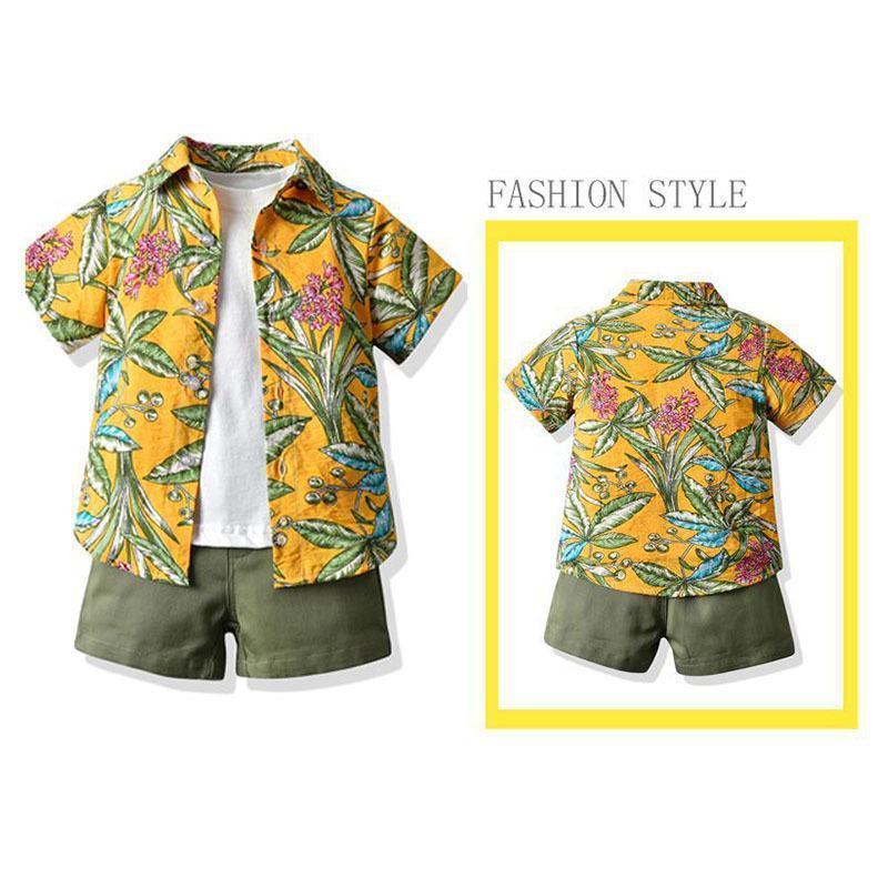 キッズ アロハシャツ Tシャツ 短パンツ 3点セット ビーチウェア 夏 半袖シャツ 男の子 開襟シャツ 子ども服 ハワイアン 総柄 カジュアル | ブランド登録なし | 13