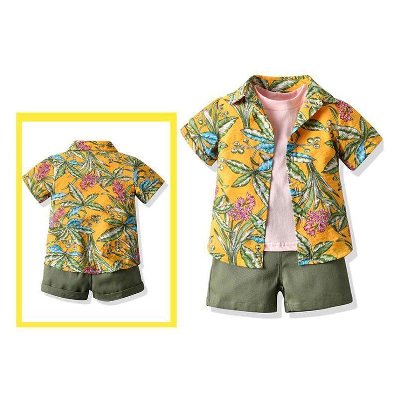 キッズ アロハシャツ Tシャツ 短パンツ 3点セット ビーチウェア 夏 半袖シャツ 男の子 開襟シャツ 子ども服 ハワイアン 総柄 カジュアル | ブランド登録なし | 14