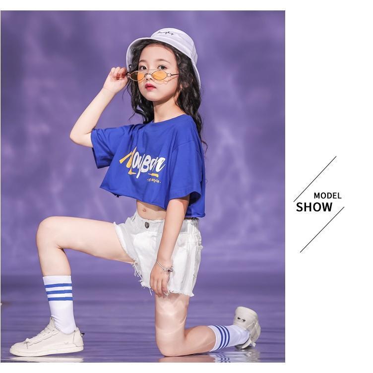 半袖HIPHOPパーカー ジャズダンス衣装 ヒップホップ キッズ ダンス衣装 ジュニア ダンス衣装 応援団 女の子 日常服 体操服 パンツ | ブランド登録なし | 01
