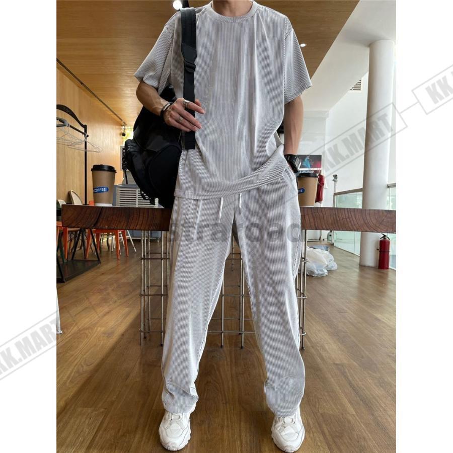 セットアップ メンズ 夏 半袖 上下セット 半袖Tシャツ 上下セット 半袖Tシャツ アイスシルクパンツ カジュアル ゆったり パジャマ | ブランド登録なし | 03