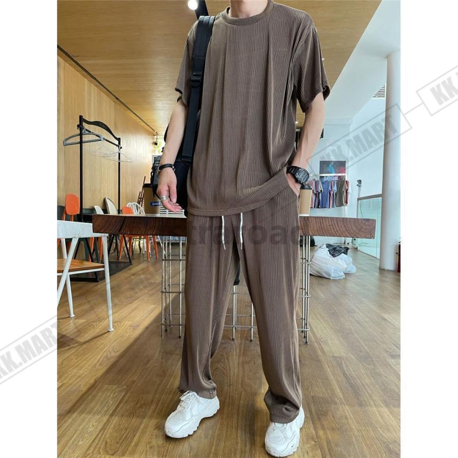 セットアップ メンズ 夏 半袖 上下セット 半袖Tシャツ 上下セット 半袖Tシャツ アイスシルクパンツ カジュアル ゆったり パジャマ | ブランド登録なし | 05