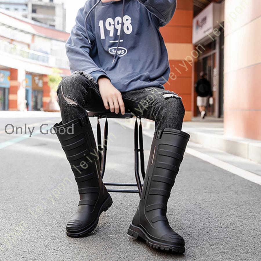 おしゃれ レインブーツ メンズ 雨靴 レイングッズ レインシューズ 長靴 ロング丈 オシャレ 男性用 完全防水 梅雨対策 軽量 防水 滑らない 耐摩耗 | ブランド登録なし