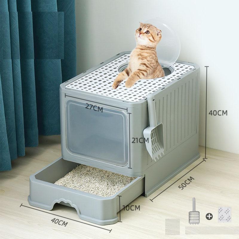 猫トイレ 砂 におい対策 目隠し 引き出し 折りたたみ式 フルカバー ボックストイレ 散らからない スコップ付き 猫用トイレ用品 ペット用 | ブランド登録なし | 06