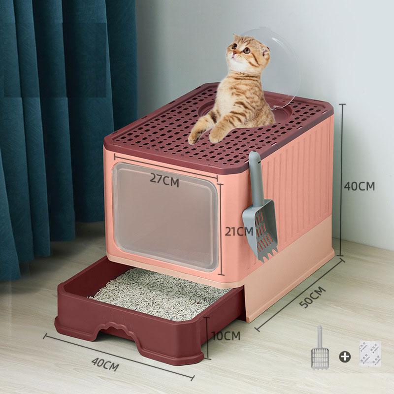 猫トイレ 砂 におい対策 目隠し 引き出し 折りたたみ式 フルカバー ボックストイレ 散らからない スコップ付き 猫用トイレ用品 ペット用 | ブランド登録なし | 07