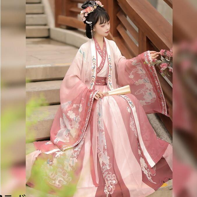 レディース 中国伝統古典美女漢服唐装 3点セットアップ 中華コスプレ衣装 ワンピース 羽織 イベント演出衣装 宮廷古代ダンス衣装 着回しやすい 体型カバー | ブランド登録なし