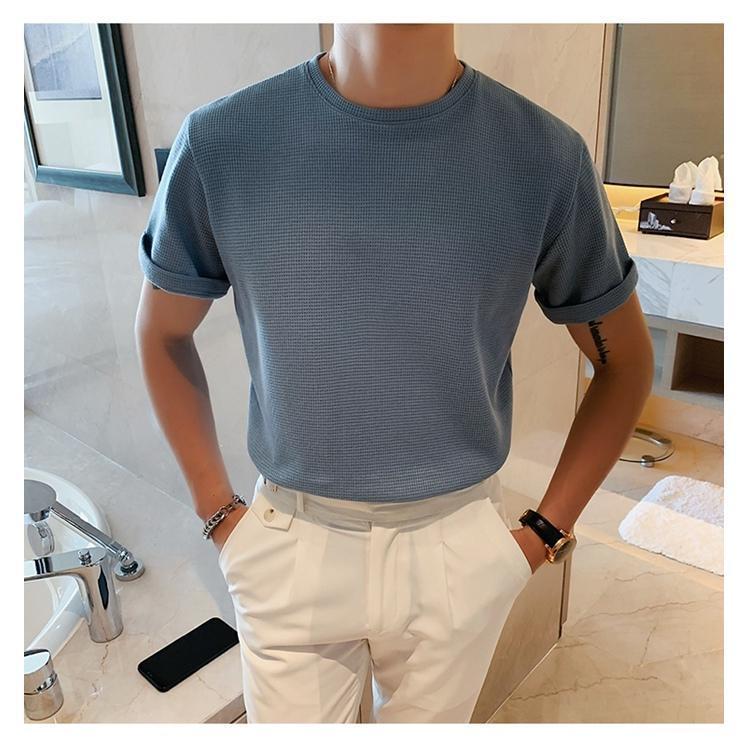 サマーニット メンズ トップス クルーネック半袖ニット 半袖 無地 薄手 クルーネック Tシャツ ゴルフ シャツ キレイめ 夏 父の日 春夏コーデ 着回しやすい | ブランド登録なし | 14