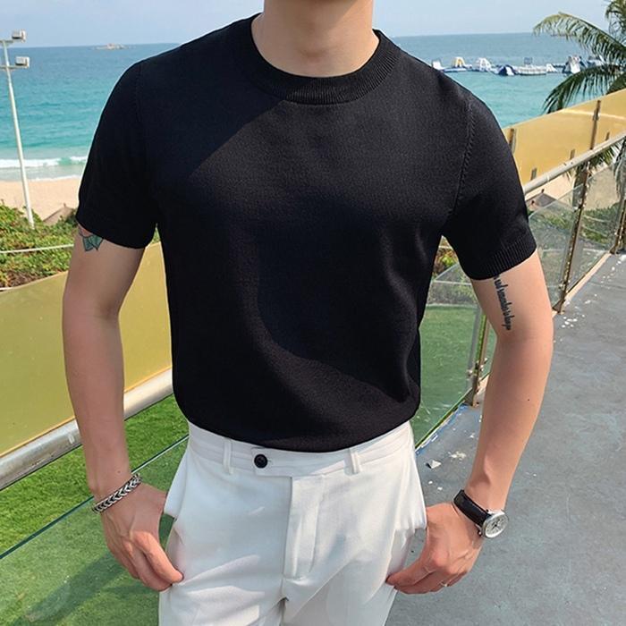 サマーニット メンズ トップス クルーネック半袖ニット 半袖 無地 薄手 クルーネック Tシャツ ゴルフ シャツ キレイめ 夏 父の日 春夏コーデ 着回しやすい | ブランド登録なし | 16