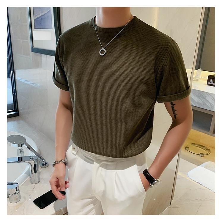 サマーニット メンズ トップス クルーネック半袖ニット 半袖 無地 薄手 クルーネック Tシャツ ゴルフ シャツ キレイめ 夏 父の日 春夏コーデ 着回しやすい | ブランド登録なし | 18