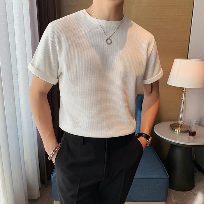 サマーニット メンズ トップス クルーネック半袖ニット 半袖 無地 薄手 クルーネック Tシャツ ゴルフ シャツ キレイめ 夏 父の日 春夏コーデ 着回しやすい | ブランド登録なし | 05