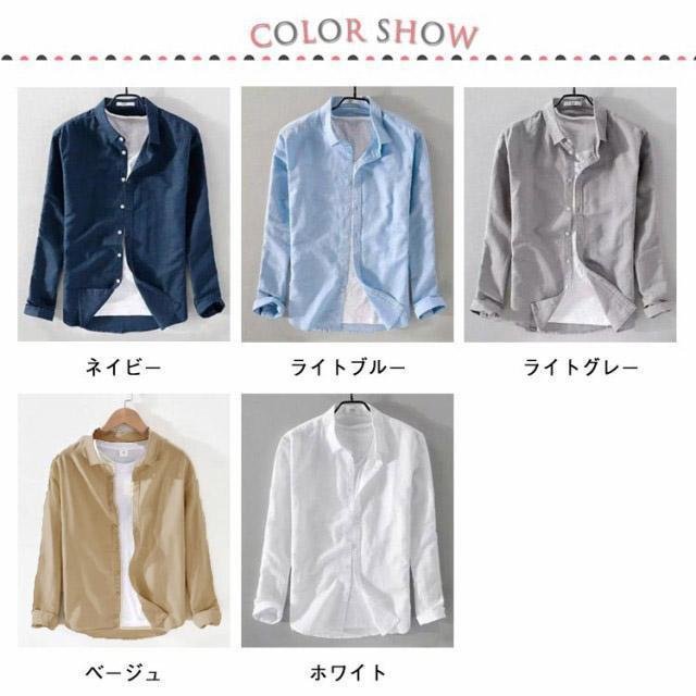 リネンシャツ 長袖 ボタンダウン リネンシャツ 長袖シャツ リネン メンズ 夏用 夏 薄手 メンズ 涼感 綿麻 リネンシャツ 涼しい メンズ 綿麻シャ | ブランド登録なし | 05